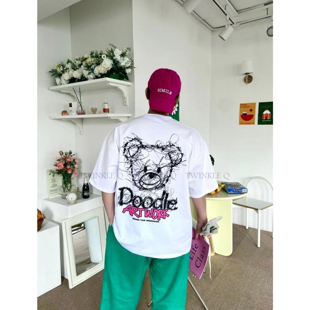 Twinkle Q韓國代購-預購✈️東大門🔥南大門正韓 短袖t恤 熊熊 藝術 塗鴨 圖案 休閒上衣 短袖 t恤 男女中性-細節圖8