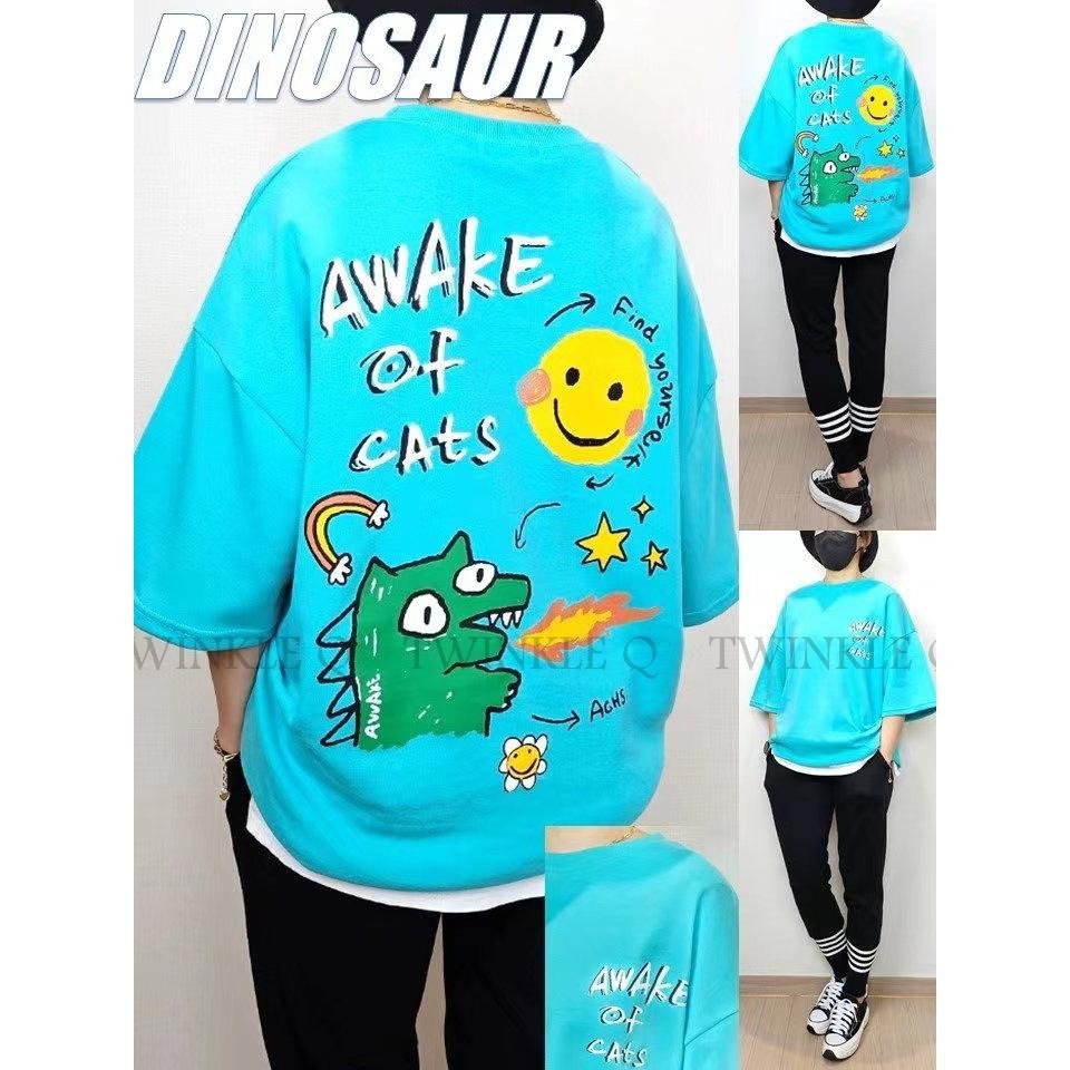 Twinkle Q韓國代購-預購✈️東大門🔥南大門正韓 短袖t恤 恐龍 微笑 塗鴨 休閒上衣 短t t恤 男女 中性-細節圖2