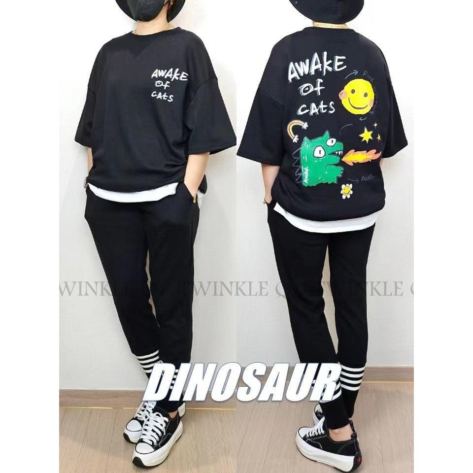 Twinkle Q韓國代購-預購✈️東大門🔥南大門正韓 短袖t恤 恐龍 微笑 塗鴨 休閒上衣 短t t恤 男女 中性-細節圖3