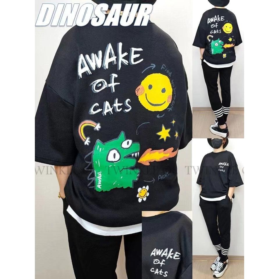 Twinkle Q韓國代購-預購✈️東大門🔥南大門正韓 短袖t恤 恐龍 微笑 塗鴨 休閒上衣 短t t恤 男女 中性-細節圖4