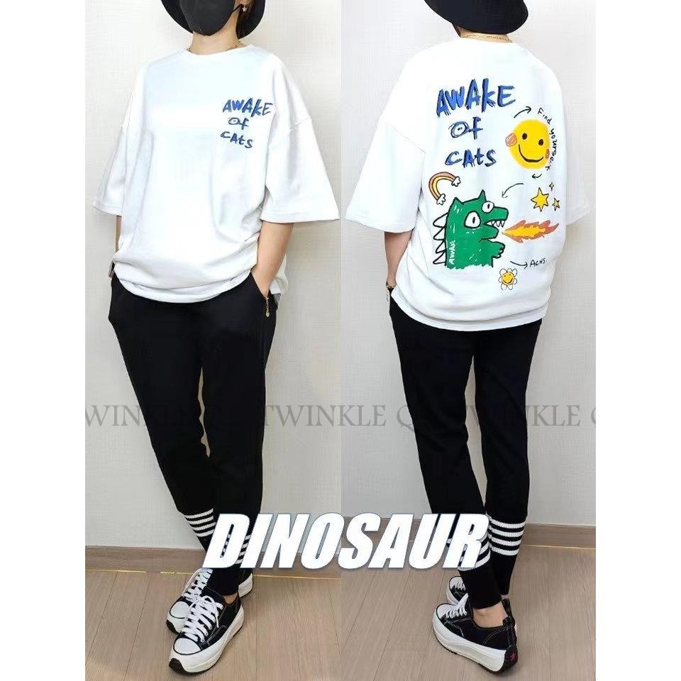 Twinkle Q韓國代購-預購✈️東大門🔥南大門正韓 短袖t恤 恐龍 微笑 塗鴨 休閒上衣 短t t恤 男女 中性-細節圖5
