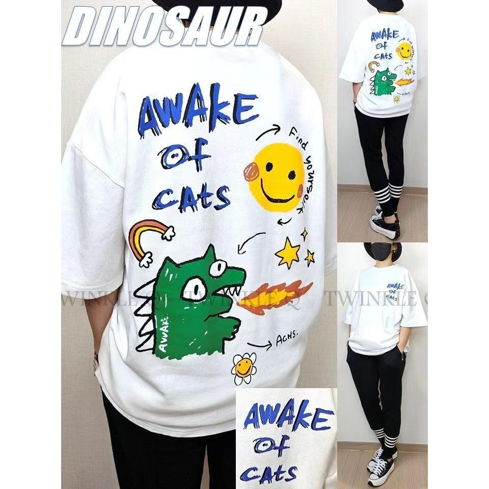Twinkle Q韓國代購-預購✈️東大門🔥南大門正韓 短袖t恤 恐龍 微笑 塗鴨 休閒上衣 短t t恤 男女 中性-細節圖6