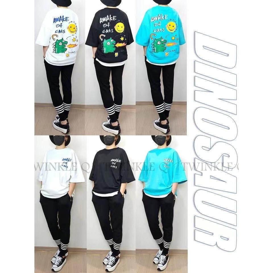 Twinkle Q韓國代購-預購✈️東大門🔥南大門正韓 短袖t恤 恐龍 微笑 塗鴨 休閒上衣 短t t恤 男女 中性-細節圖7