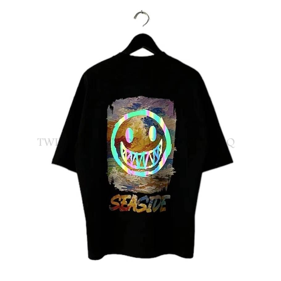 Twinkle Q韓國代購(現貨＋預購) ✈️東大門🔥南大門正韓 短袖t恤 笑臉 塗鴨 反光 潮t 休閒 t恤 男女中性-細節圖6