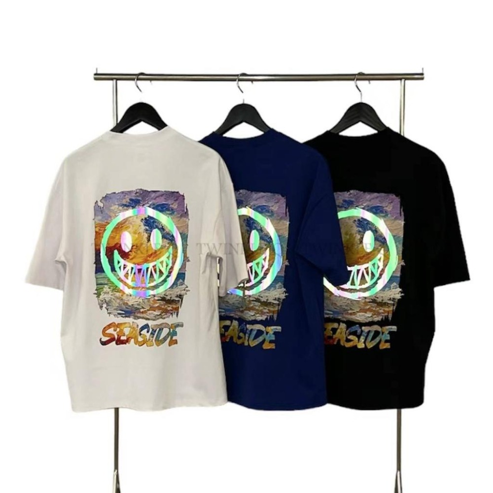 Twinkle Q韓國代購(現貨＋預購) ✈️東大門🔥南大門正韓 短袖t恤 笑臉 塗鴨 反光 潮t 休閒 t恤 男女中性-細節圖9