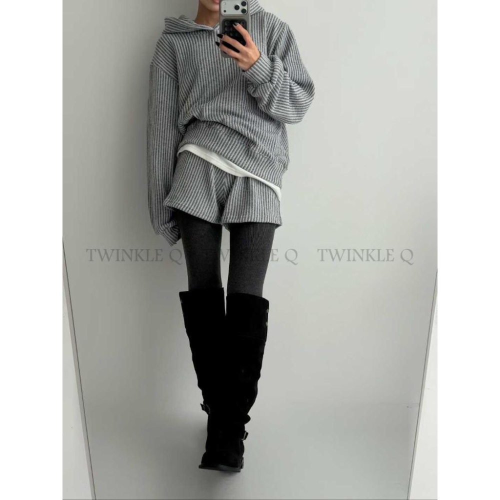 🎀TwinkleQ韓國代購-預購✈️東大門🔥南大門正韓 休閒套裝 針織連帽上衣 針織短褲 休閒 運動 套裝-細節圖2