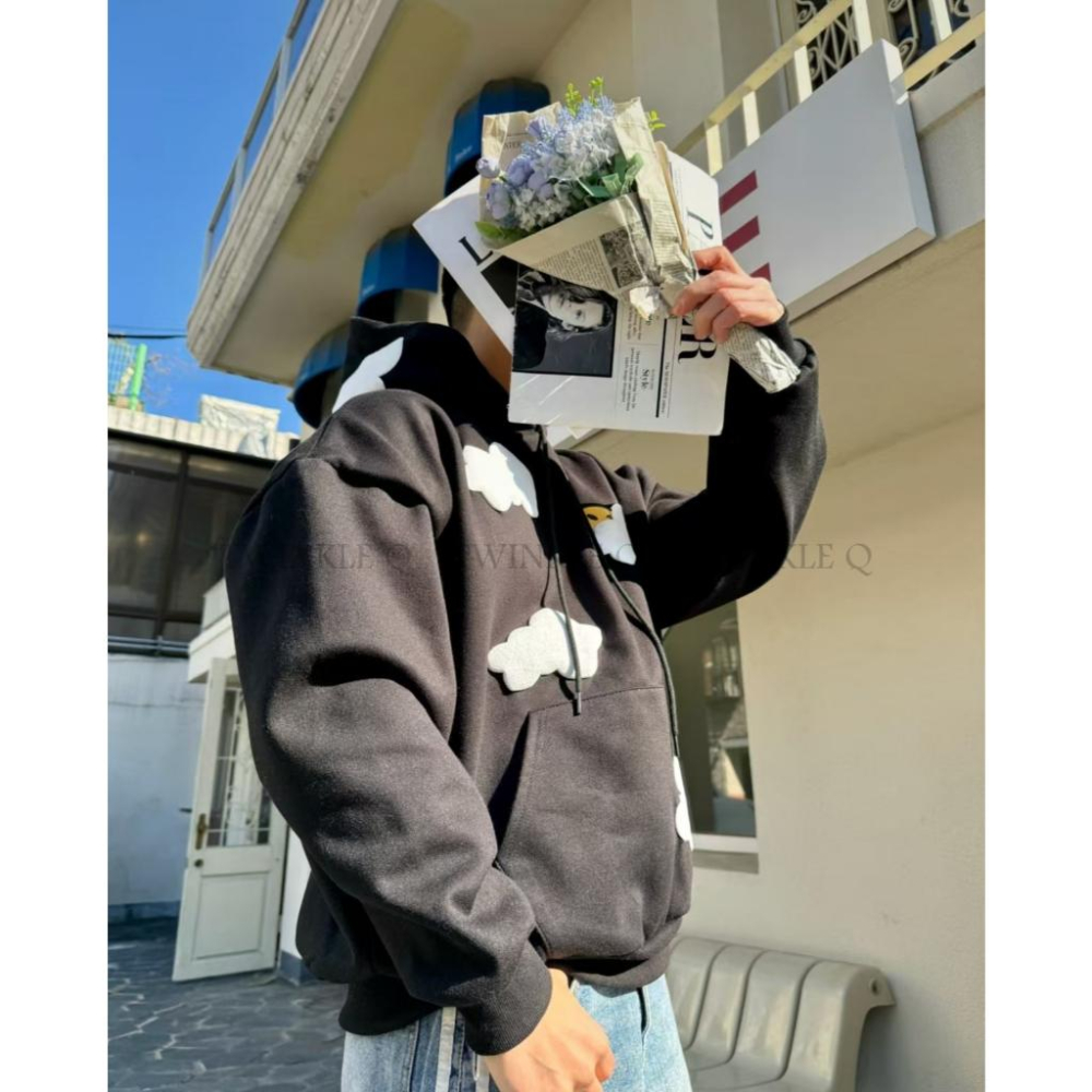 🎀TwinkleQ韓國代購-預購✈️東大門🔥南大門正韓 連帽t恤 男女中性 笑臉 雲朵 刷毛 連帽上衣 連帽衫 帽t-細節圖6