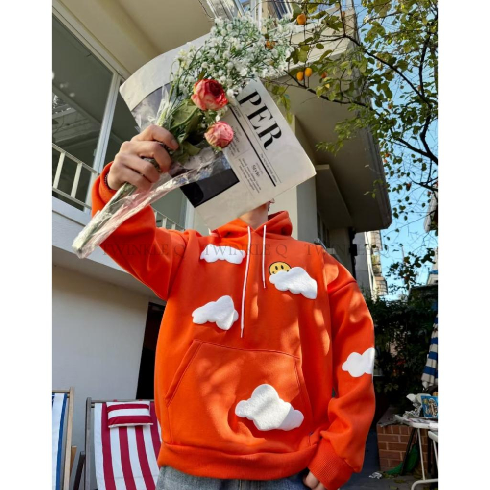 🎀TwinkleQ韓國代購-預購✈️東大門🔥南大門正韓 連帽t恤 男女中性 笑臉 雲朵 刷毛 連帽上衣 連帽衫 帽t-細節圖7