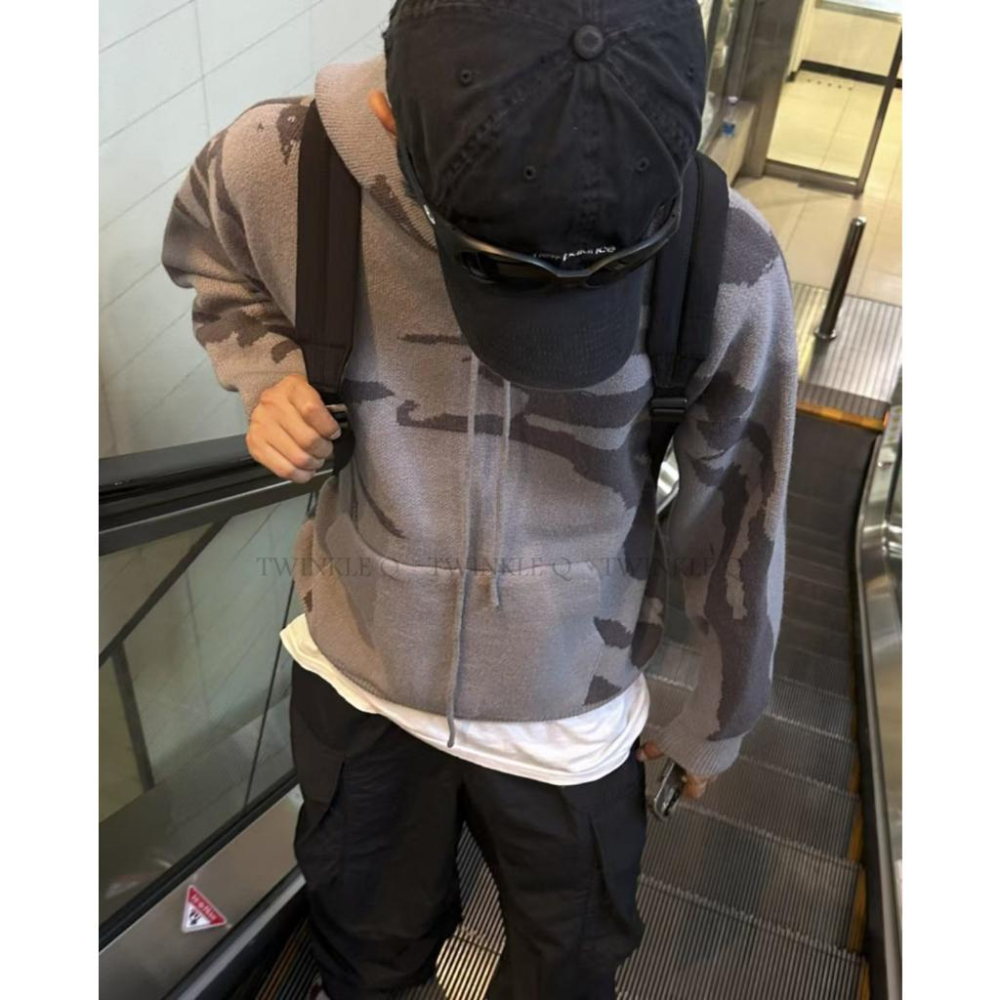 🎀Twinkle Q韓國代購-預購✈️東大門🔥南大門正韓 針織連帽上衣 迷彩風 休閒 連帽t恤 針織毛衣 毛衣-細節圖4