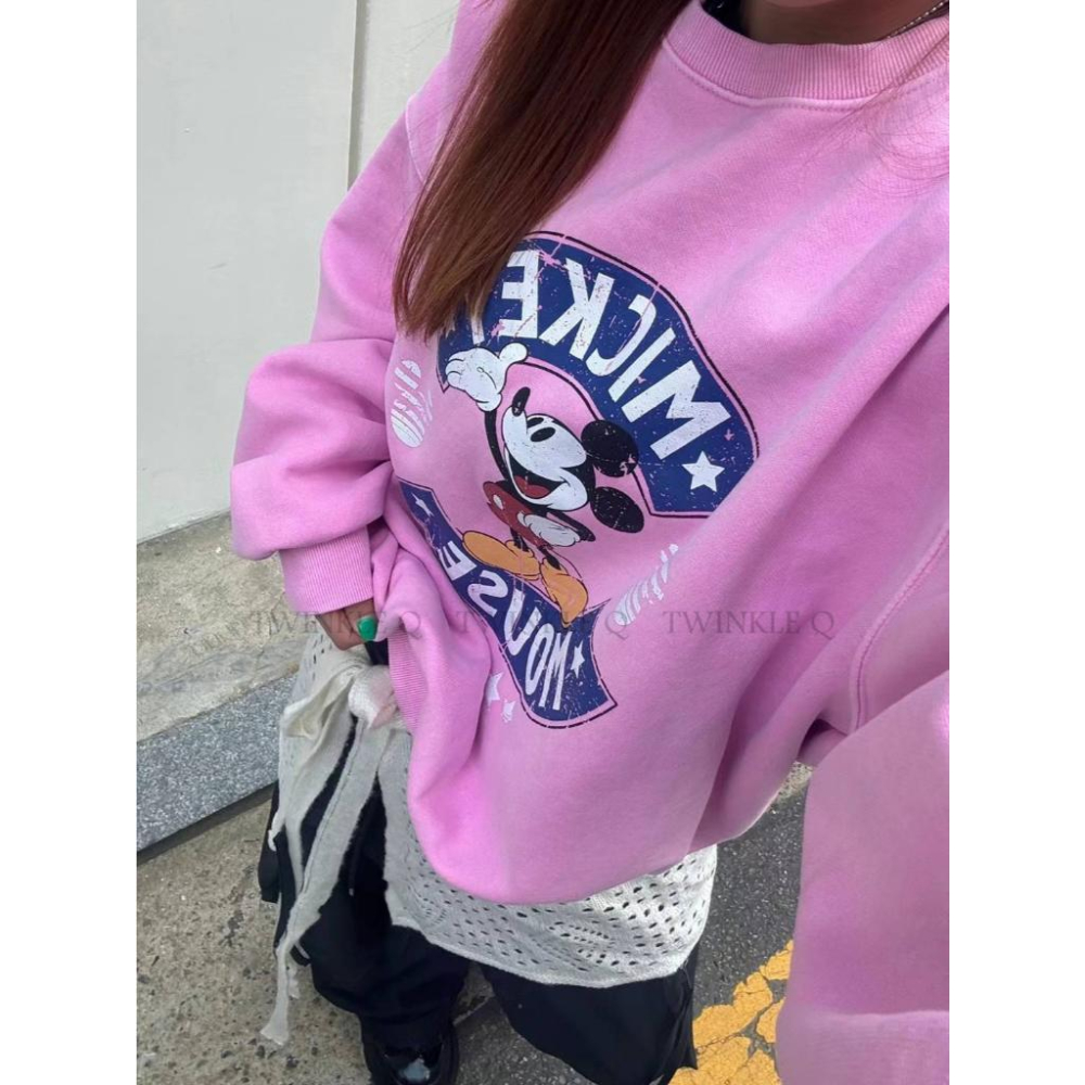 🎀Twinkle Q韓國代購-預購✈️東大門🔥南大門正韓 大學t 米奇 圖案 水洗 刷毛上衣 長袖t恤 長t 大學踢-細節圖4