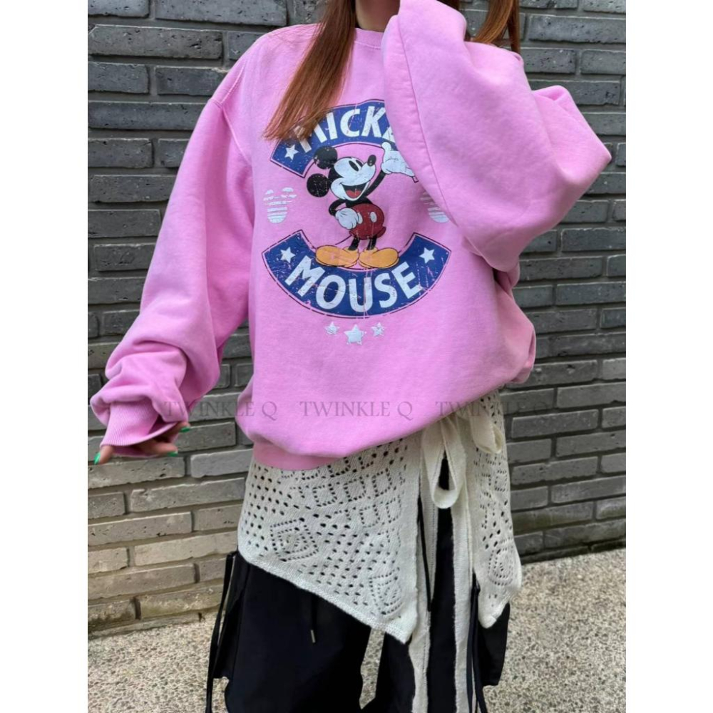 🎀Twinkle Q韓國代購-預購✈️東大門🔥南大門正韓 大學t 米奇 圖案 水洗 刷毛上衣 長袖t恤 長t 大學踢-細節圖5
