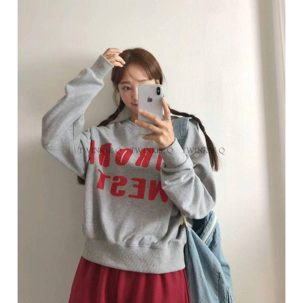 Twinkle Q韓國代購(現貨＋預購) ✈️東大門🔥南大門正韓 字母 印花 簡約 短版 大學t 長袖上衣 長袖t恤-細節圖2