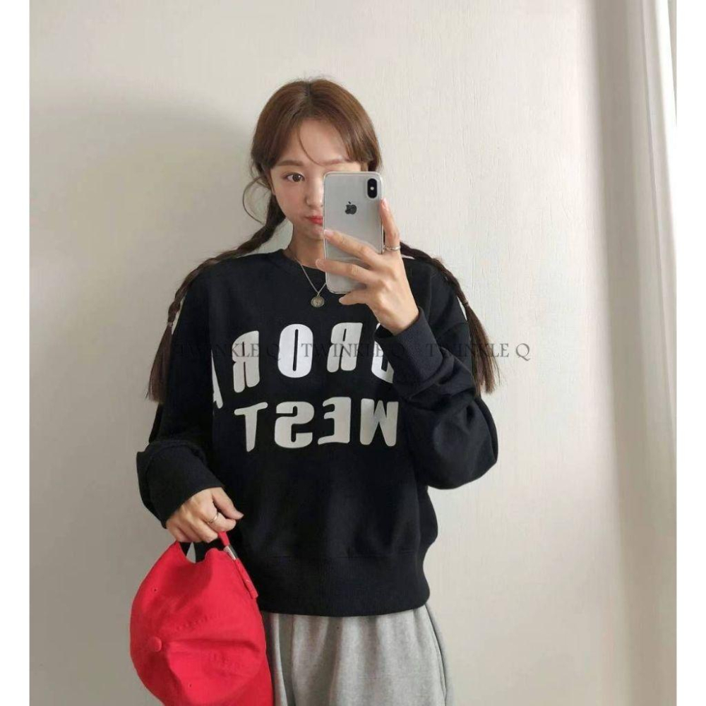 Twinkle Q韓國代購(現貨＋預購) ✈️東大門🔥南大門正韓 字母 印花 簡約 短版 大學t 長袖上衣 長袖t恤-細節圖5