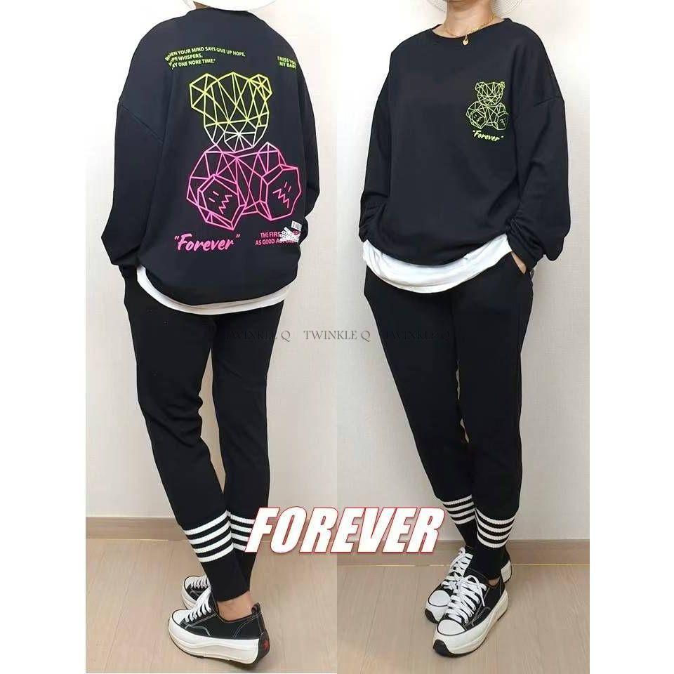 Twinkle Q韓國代購(現貨＋預購) ✈️東大門🔥南大門正韓 美式風格 熊熊 寬鬆 落肩 休閒上衣 大學t 男女中性-細節圖2