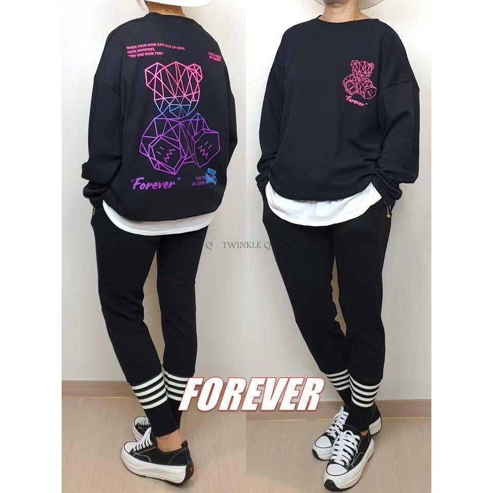 Twinkle Q韓國代購(現貨＋預購) ✈️東大門🔥南大門正韓 美式風格 熊熊 寬鬆 落肩 休閒上衣 大學t 男女中性-細節圖6