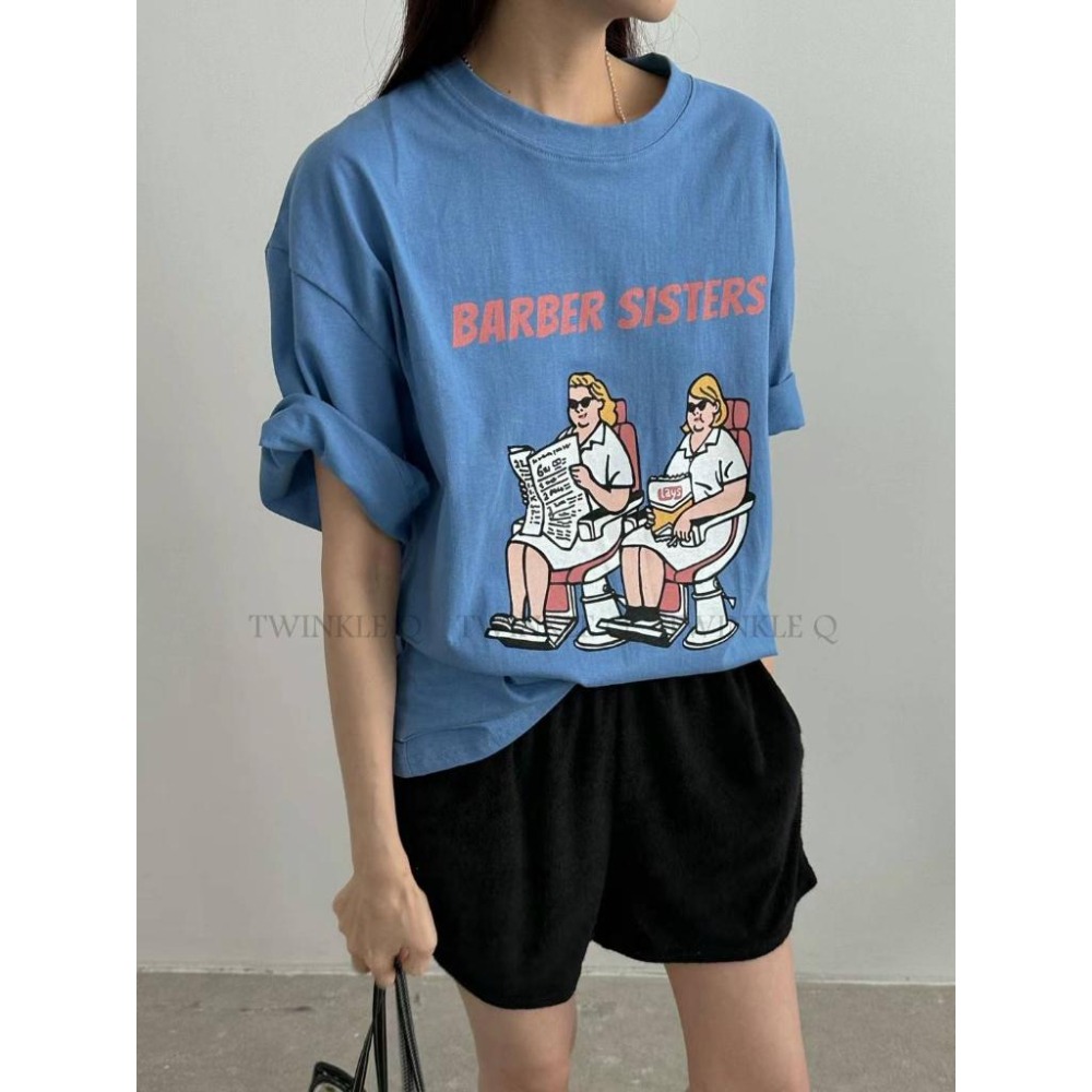 🎀Twinkle Q韓國代購(現貨＋預購) ✈️東大門🔥南大門正韓 短袖t恤 復古 理髮廳 印花 休閒 上衣 短t t恤-細節圖3