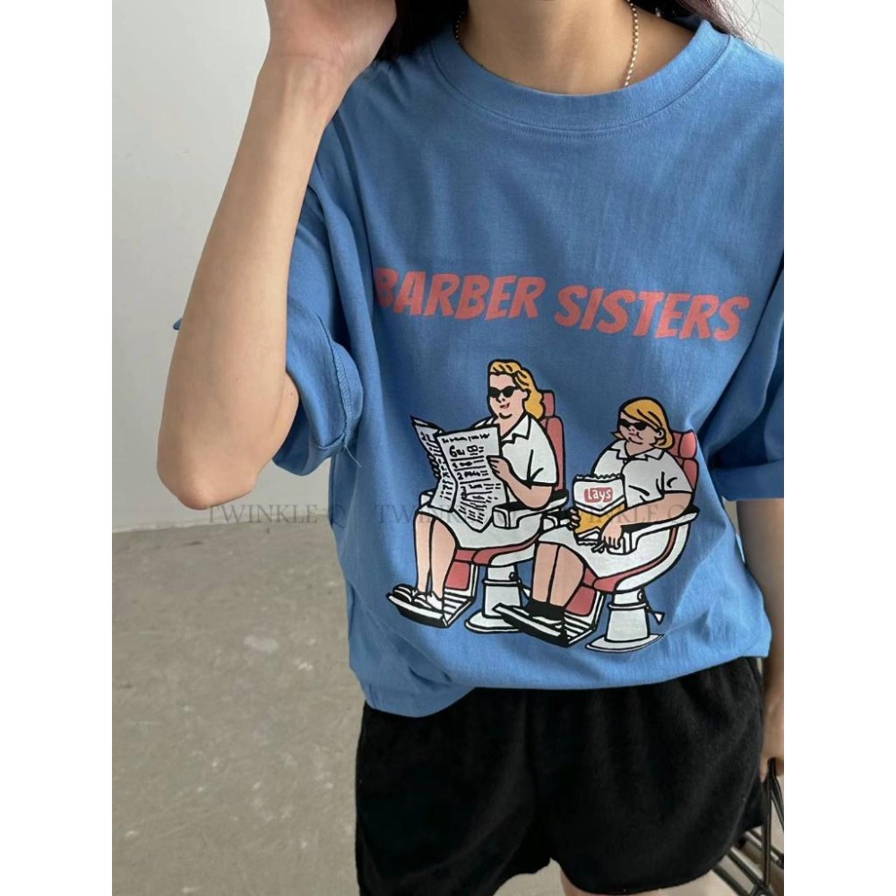 🎀Twinkle Q韓國代購(現貨＋預購) ✈️東大門🔥南大門正韓 短袖t恤 復古 理髮廳 印花 休閒 上衣 短t t恤-細節圖4