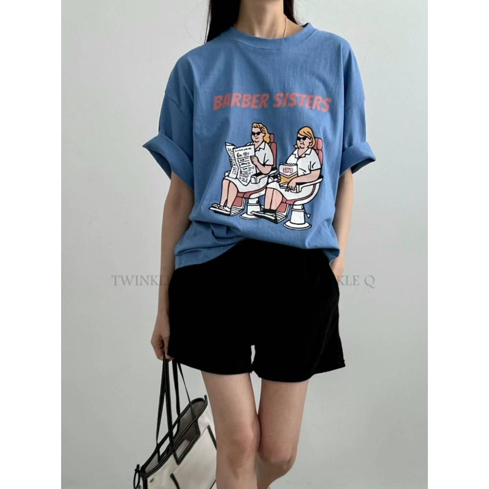 🎀Twinkle Q韓國代購(現貨＋預購) ✈️東大門🔥南大門正韓 短袖t恤 復古 理髮廳 印花 休閒 上衣 短t t恤-細節圖5