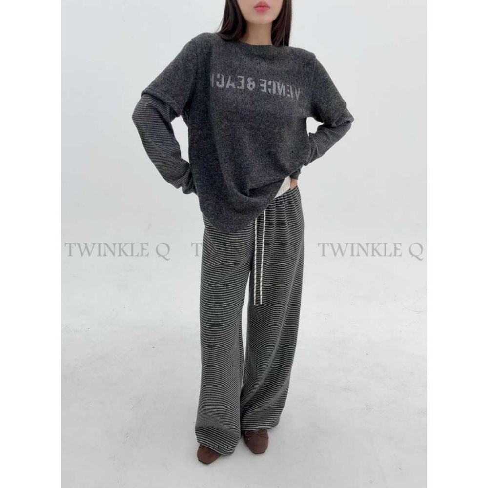 🎀TwinkleQ韓國代購BUY好物-預購✈️正韓🇰🇷 長袖上衣 字母 外磨毛 假兩件 條紋上衣 長袖t恤 長t-細節圖4