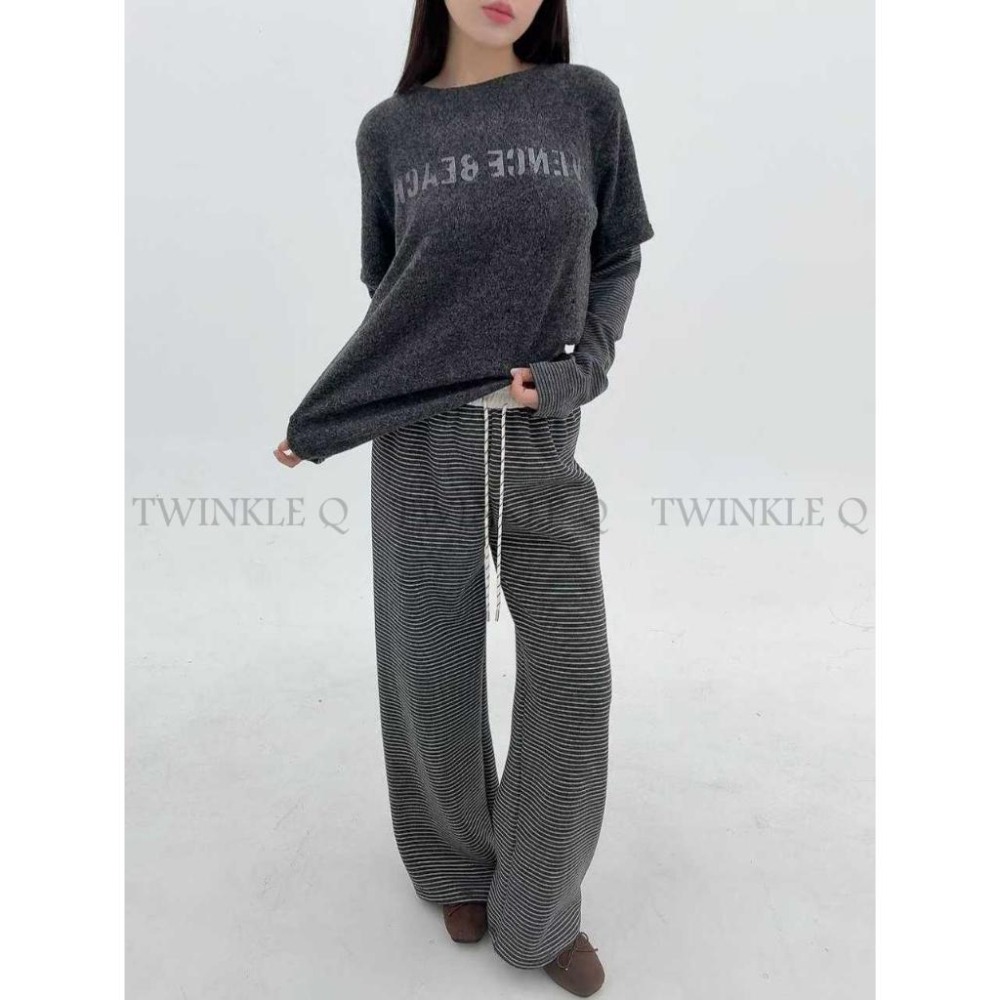 🎀TwinkleQ韓國代購BUY好物-預購✈️正韓🇰🇷 長袖上衣 字母 外磨毛 假兩件 條紋上衣 長袖t恤 長t-細節圖8