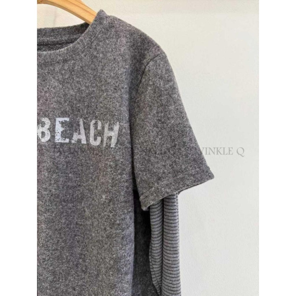 🎀TwinkleQ韓國代購BUY好物-預購✈️正韓🇰🇷 長袖上衣 字母 外磨毛 假兩件 條紋上衣 長袖t恤 長t-細節圖9