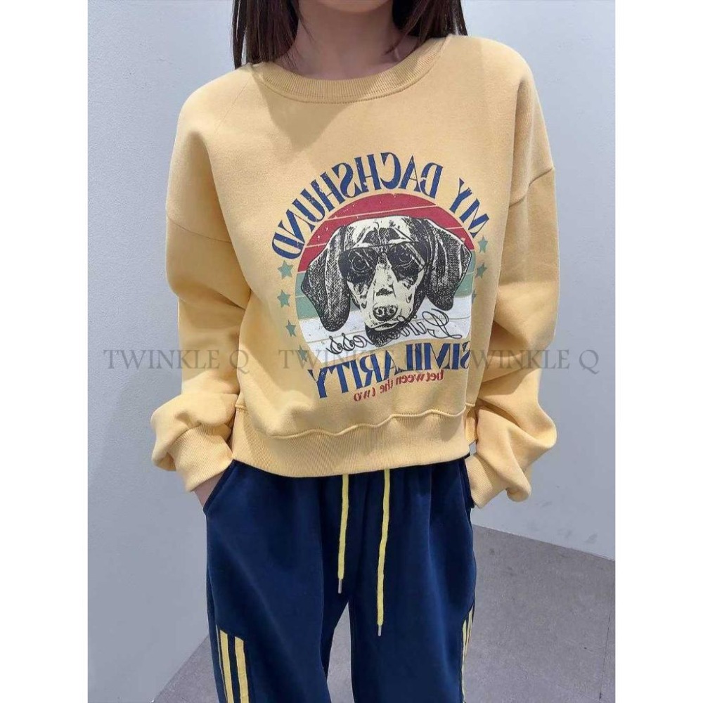 🎀TwinkleQ韓國代購BUY好物-預購✈️正韓🇰🇷 大學t 狗狗 印花 刷毛 休閒上衣 長袖t恤 寬鬆 大學踢-細節圖3