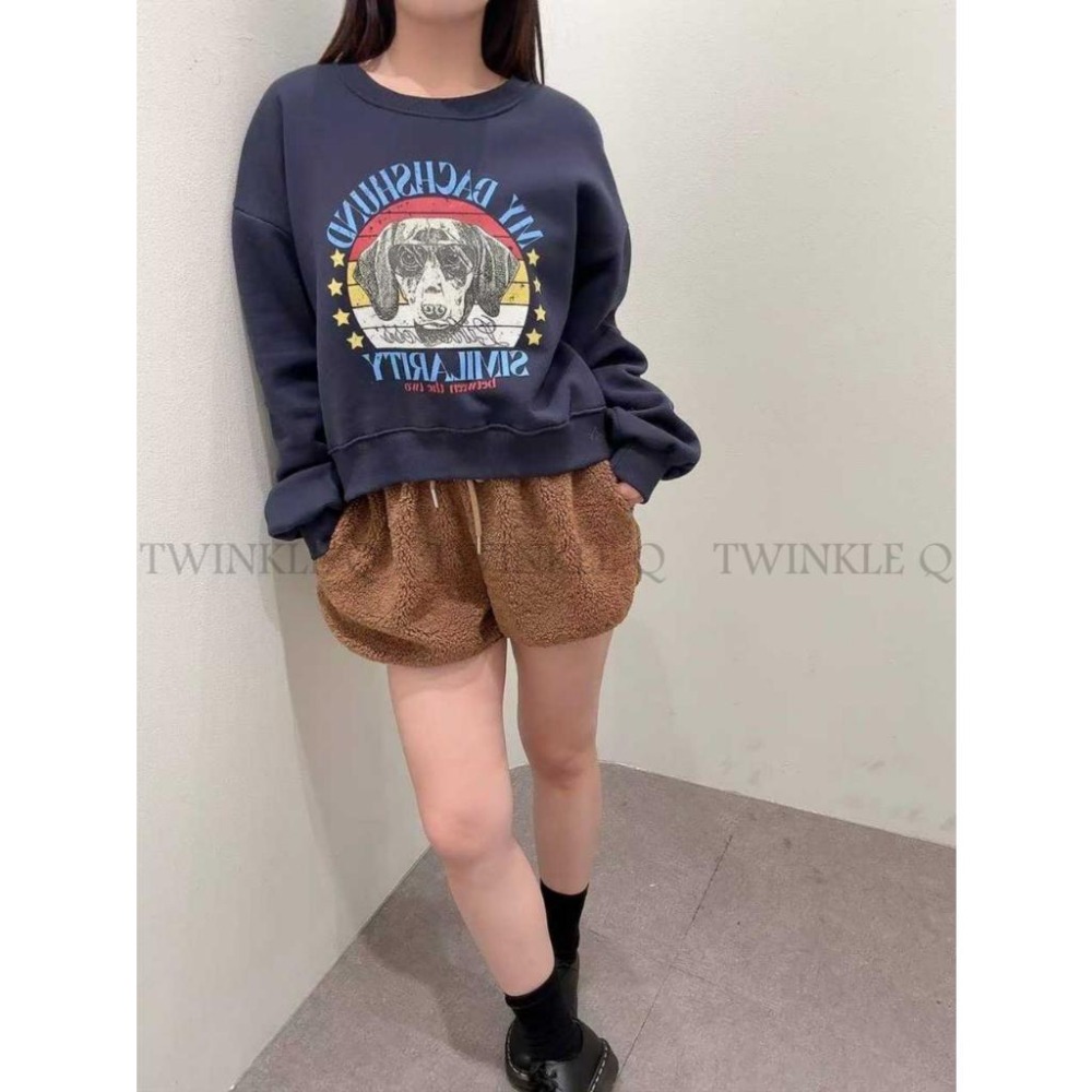 🎀TwinkleQ韓國代購BUY好物-預購✈️正韓🇰🇷 大學t 狗狗 印花 刷毛 休閒上衣 長袖t恤 寬鬆 大學踢-細節圖7