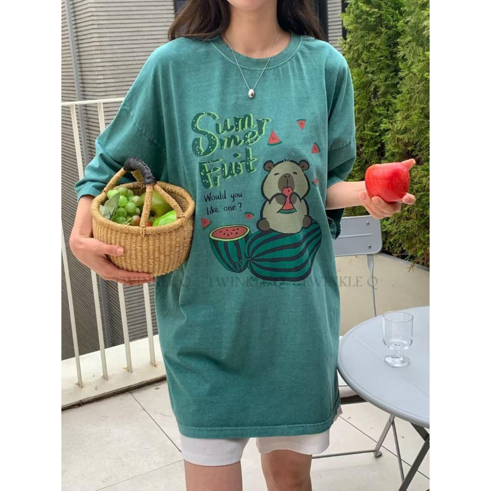 🎀TwinkleQ韓國代購BUY好物-預購✈️正韓🇰🇷 短袖t恤 卡通圖案 短袖連衣裙 水洗t恤 寬鬆 休閒t恤 短t-細節圖2