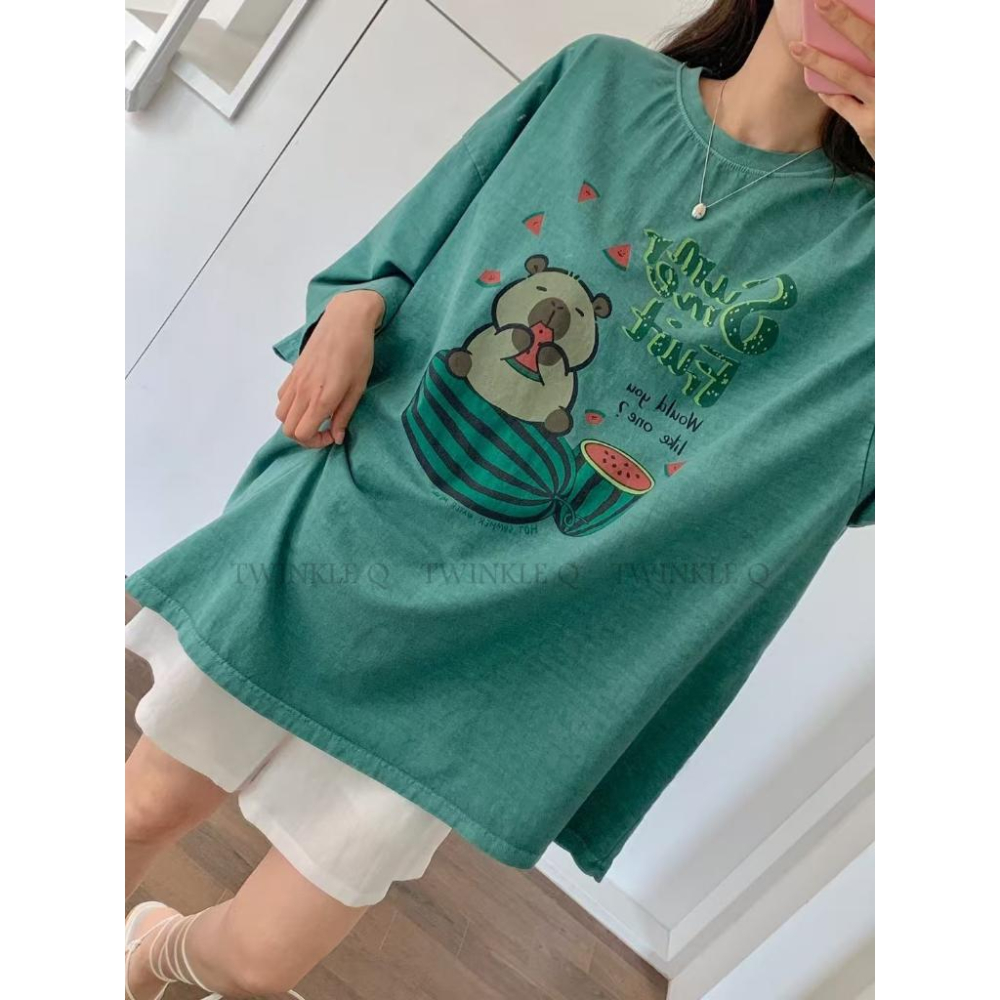 🎀TwinkleQ韓國代購BUY好物-預購✈️正韓🇰🇷 短袖t恤 卡通圖案 短袖連衣裙 水洗t恤 寬鬆 休閒t恤 短t-細節圖3
