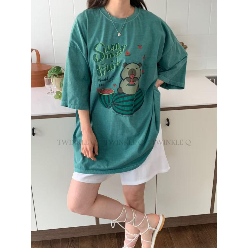 🎀TwinkleQ韓國代購BUY好物-預購✈️正韓🇰🇷 短袖t恤 卡通圖案 短袖連衣裙 水洗t恤 寬鬆 休閒t恤 短t-細節圖4
