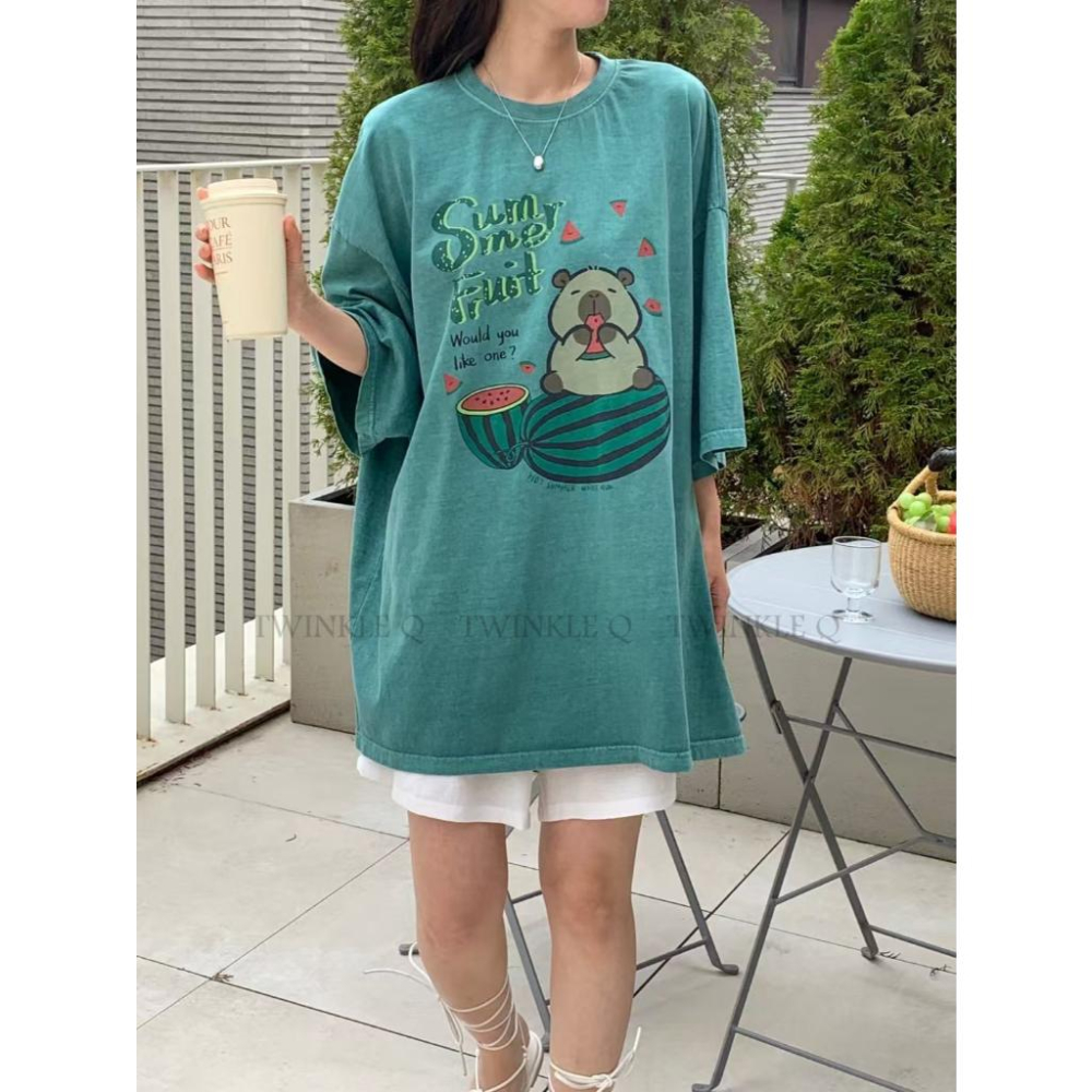 🎀TwinkleQ韓國代購BUY好物-預購✈️正韓🇰🇷 短袖t恤 卡通圖案 短袖連衣裙 水洗t恤 寬鬆 休閒t恤 短t-細節圖5