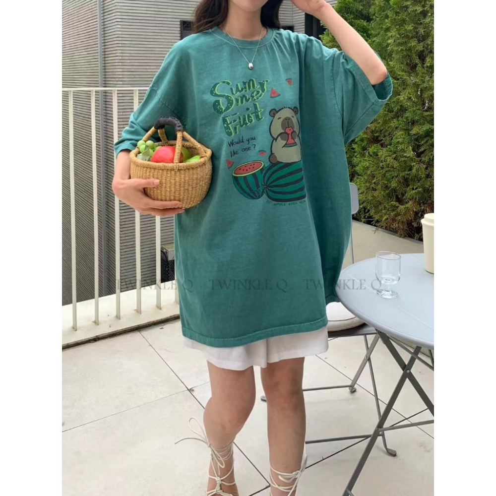 🎀TwinkleQ韓國代購BUY好物-預購✈️正韓🇰🇷 短袖t恤 卡通圖案 短袖連衣裙 水洗t恤 寬鬆 休閒t恤 短t-細節圖7