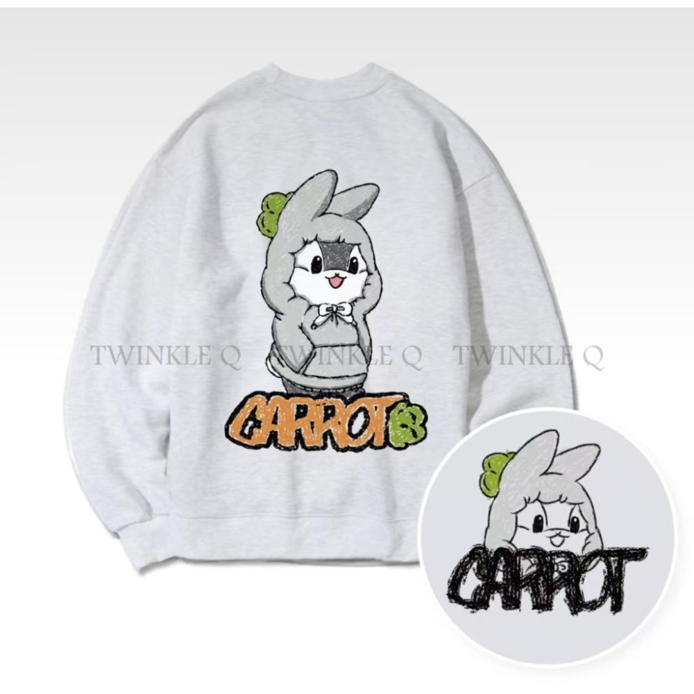 🎀TwinkleQ韓國代購-預購✈️東大門🔥南大門正韓 大學t 男女中性 刷毛 小兔兔 印花 長袖上衣 長t 大學踢-細節圖2