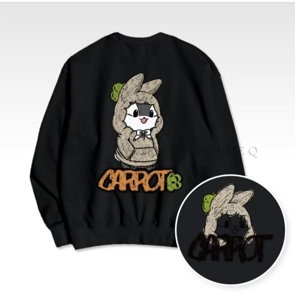 🎀TwinkleQ韓國代購-預購✈️東大門🔥南大門正韓 大學t 男女中性 刷毛 小兔兔 印花 長袖上衣 長t 大學踢-細節圖3