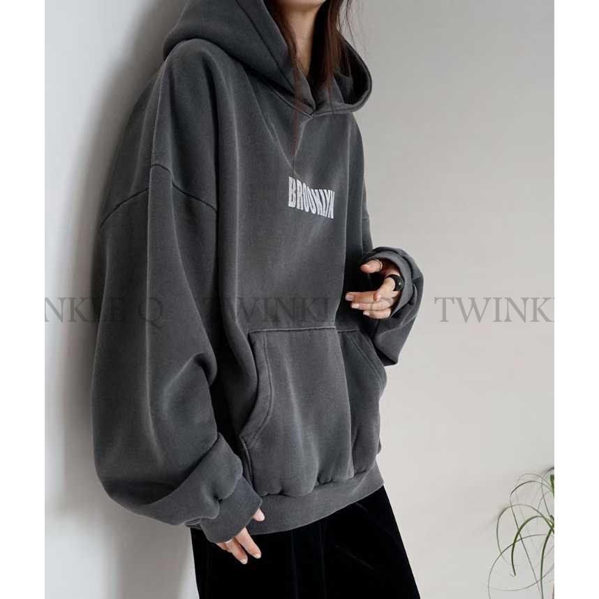🎀TwinkleQ韓國代購-預購✈️東大門🔥南大門正韓 連帽t恤 男女中性 字母印花 簡約 刷毛 連帽上衣 連帽衫 帽t-細節圖3
