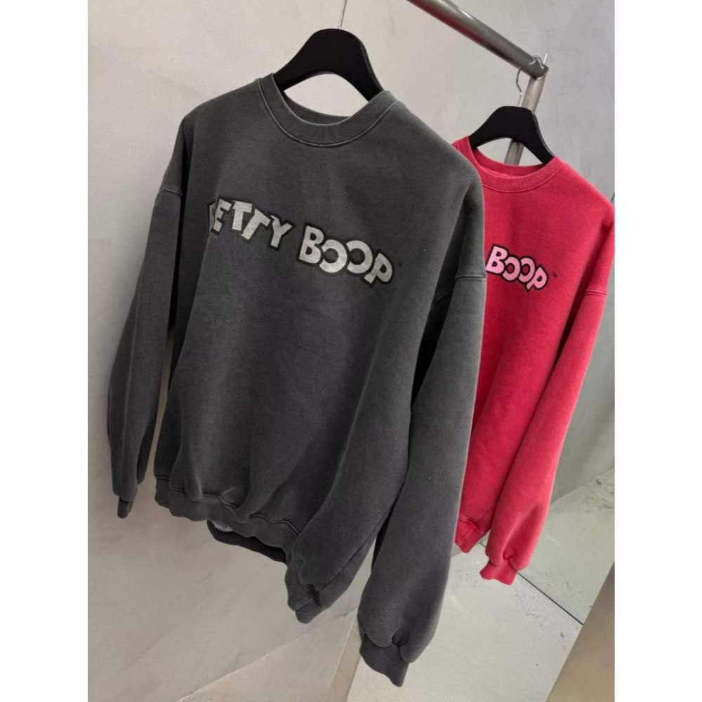 🎀TwinkleQ韓國代購-預購✈️東大門🔥南大門正韓 大學t 卡通圖案 貝蒂 水洗t恤 刷毛 長袖t恤 大學踢-細節圖2