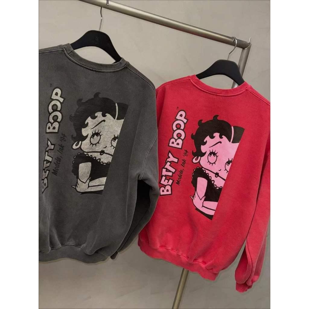 🎀TwinkleQ韓國代購-預購✈️東大門🔥南大門正韓 大學t 卡通圖案 貝蒂 水洗t恤 刷毛 長袖t恤 大學踢-細節圖5