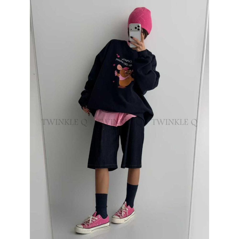 🎀TwinkleQ韓國代購-預購✈️東大門🔥南大門正韓 大學t 卡通圖案印花 刷毛 休閒上衣 寬鬆 長袖t恤 大學踢-細節圖3