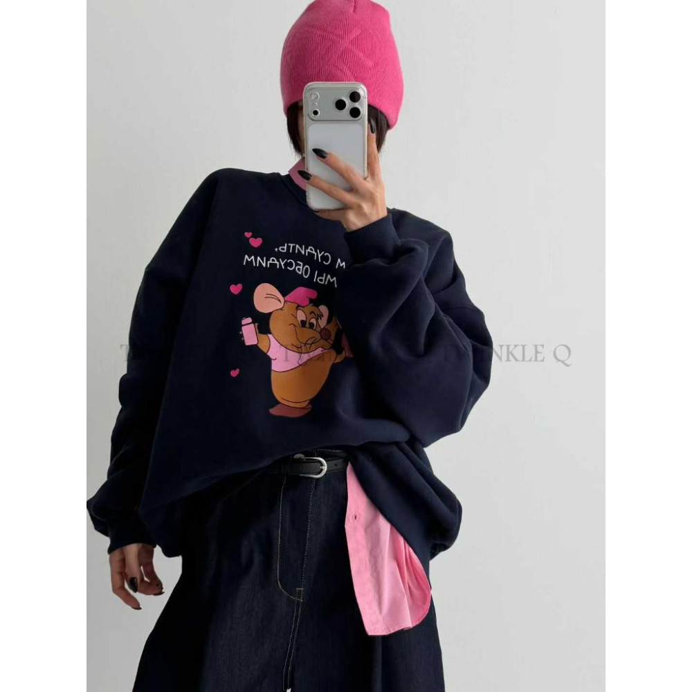 🎀TwinkleQ韓國代購-預購✈️東大門🔥南大門正韓 大學t 卡通圖案印花 刷毛 休閒上衣 寬鬆 長袖t恤 大學踢-細節圖6