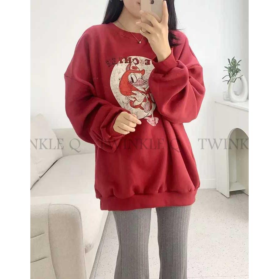 🎀Twinkle Q多國代購-預購✈️東大門🔥南大門正韓 大學t 卡通圖案印花 中性 寬鬆上衣 刷毛 長袖上衣 大學踢-細節圖3