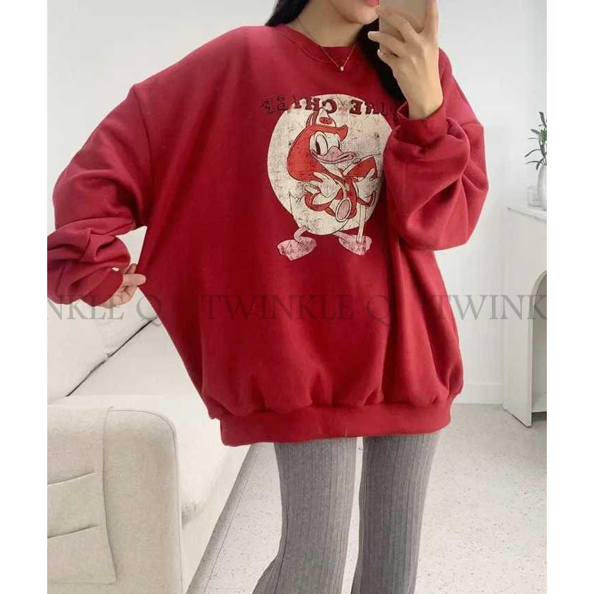 🎀Twinkle Q多國代購-預購✈️東大門🔥南大門正韓 大學t 卡通圖案印花 中性 寬鬆上衣 刷毛 長袖上衣 大學踢-細節圖4