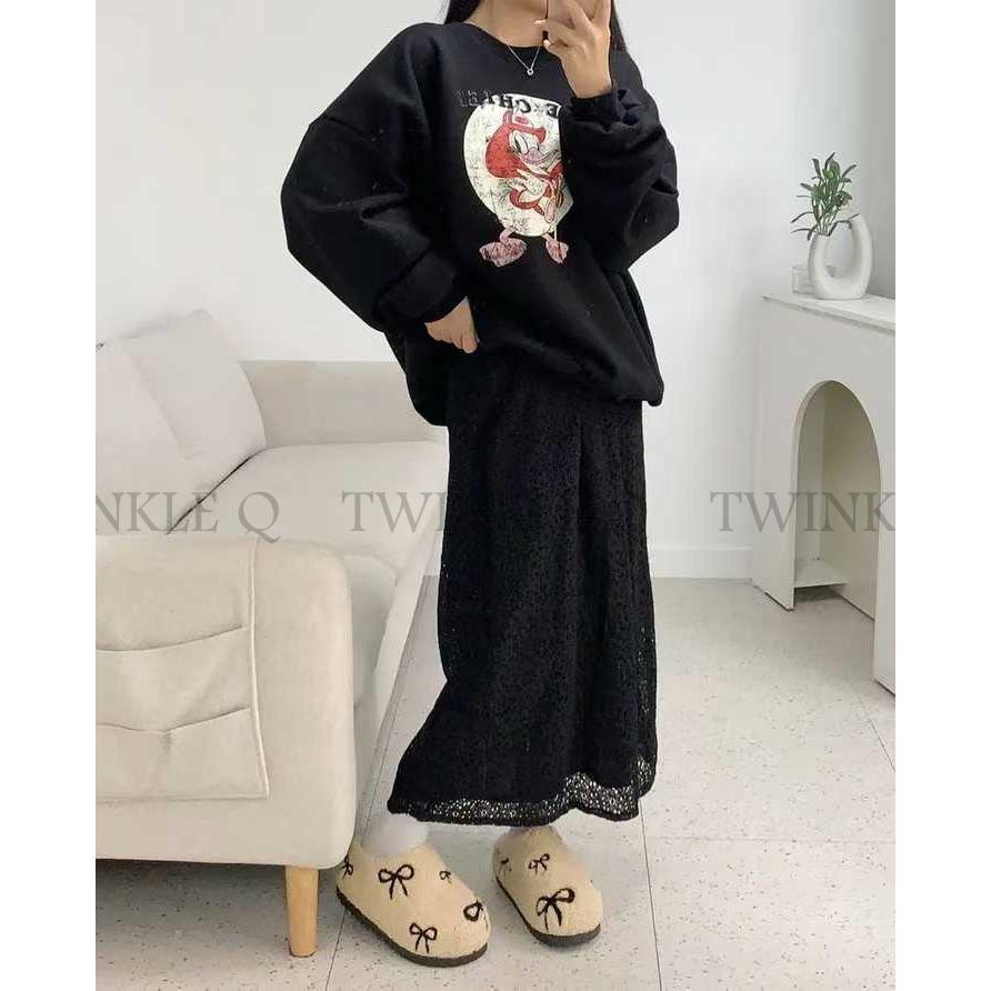 🎀Twinkle Q多國代購-預購✈️東大門🔥南大門正韓 大學t 卡通圖案印花 中性 寬鬆上衣 刷毛 長袖上衣 大學踢-細節圖6