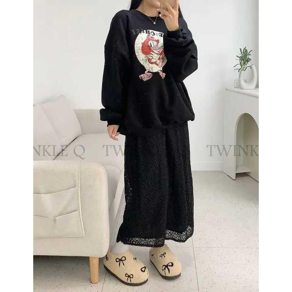 🎀Twinkle Q多國代購-預購✈️東大門🔥南大門正韓 大學t 卡通圖案印花 中性 寬鬆上衣 刷毛 長袖上衣 大學踢-細節圖7