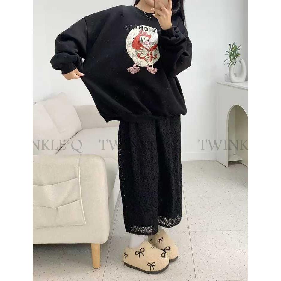 🎀Twinkle Q多國代購-預購✈️東大門🔥南大門正韓 大學t 卡通圖案印花 中性 寬鬆上衣 刷毛 長袖上衣 大學踢-細節圖8