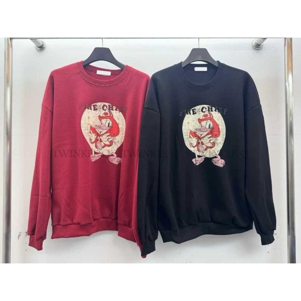 🎀Twinkle Q多國代購-預購✈️東大門🔥南大門正韓 大學t 卡通圖案印花 中性 寬鬆上衣 刷毛 長袖上衣 大學踢-細節圖9