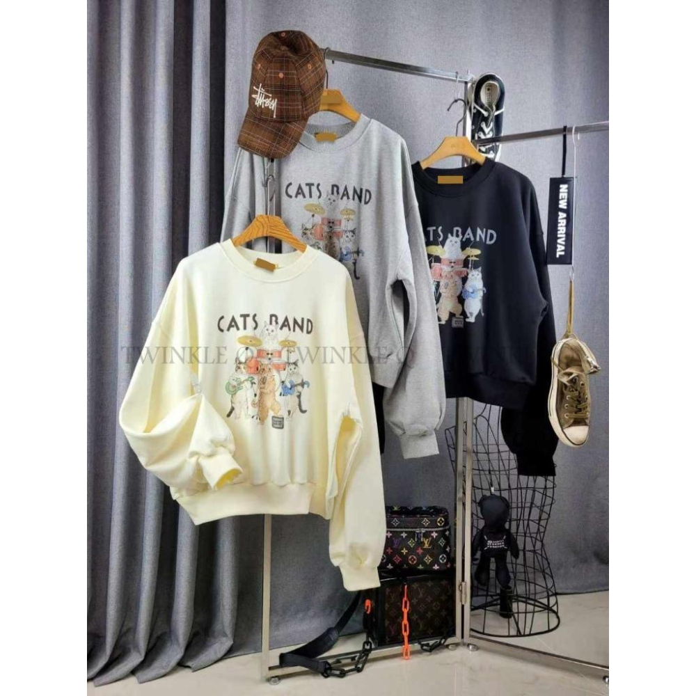 🎀TwinkleQ韓國代購-預購✈️東大門🔥南大門正韓 大學t 搖滾貓咪 圖案印花 寬鬆上衣 長袖t恤 長t 大學踢-細節圖9