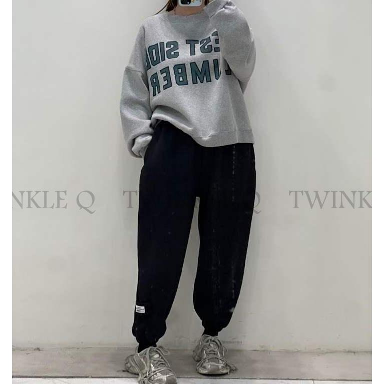 🎀TwinkleQ韓國代購-預購✈️東大門🔥南大門正韓 大學t 字母印花 刷毛 割破 寬鬆上衣 長袖t恤 上衣 大學踢-細節圖2