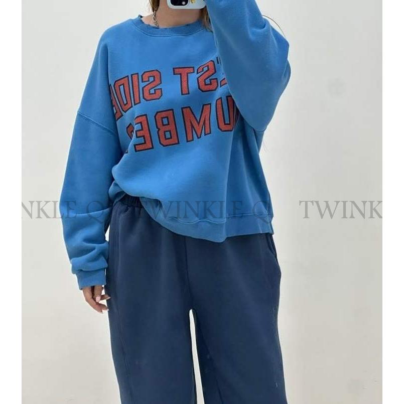 🎀TwinkleQ韓國代購-預購✈️東大門🔥南大門正韓 大學t 字母印花 刷毛 割破 寬鬆上衣 長袖t恤 上衣 大學踢-細節圖3