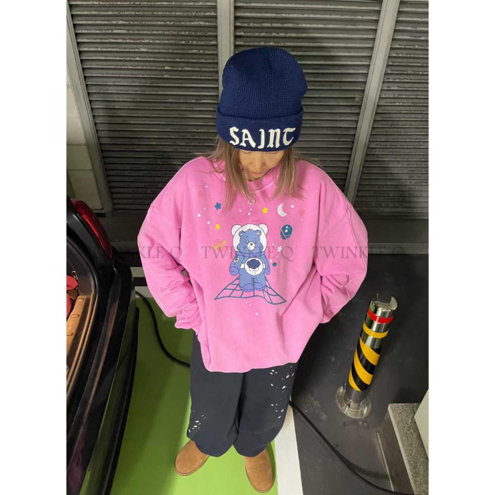 🎀TwinkleQ韓國代購-預購✈️東大門🔥南大門正韓 大學t 太空彩虹熊 圖案印花 水洗t 寬鬆 休閒 長t 大學踢-細節圖8