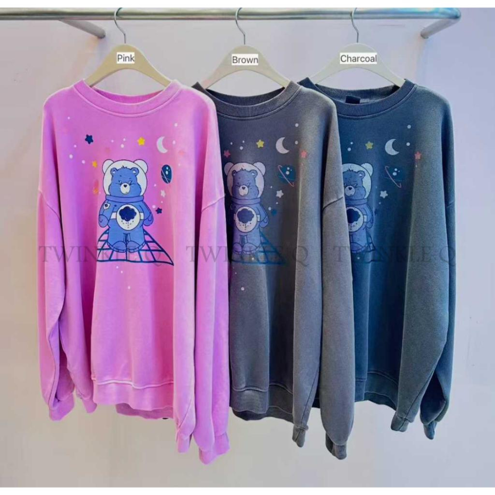 🎀TwinkleQ韓國代購-預購✈️東大門🔥南大門正韓 大學t 太空彩虹熊 圖案印花 水洗t 寬鬆 休閒 長t 大學踢-細節圖9